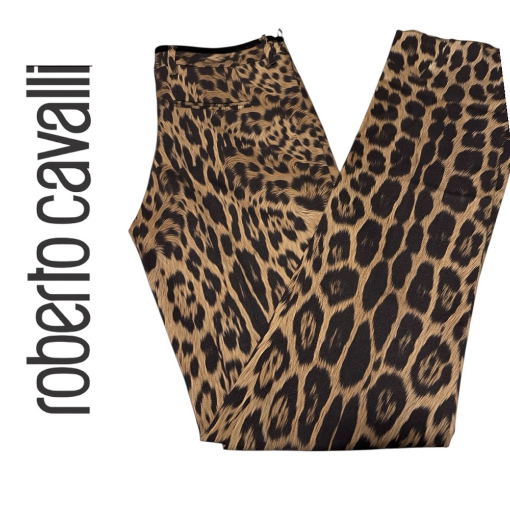 Roberto Cavalli Black and Gold Label Detail Pants